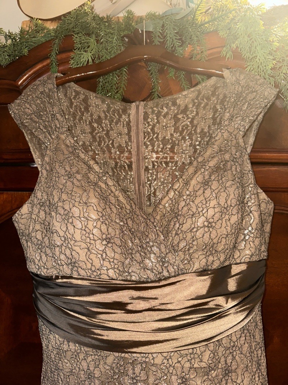 Ever Pretty Bronze Lace Maxi Dress with Satin Waist - Picture 4 of 9